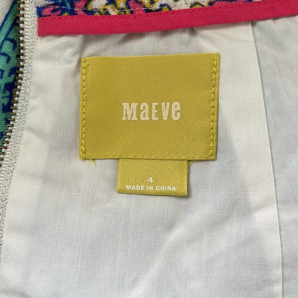 Maeve Anthropologie Aztec Print Lined Linen Blend Skirt Size 4 blue Yellow Pink - Picture 3 of 4
